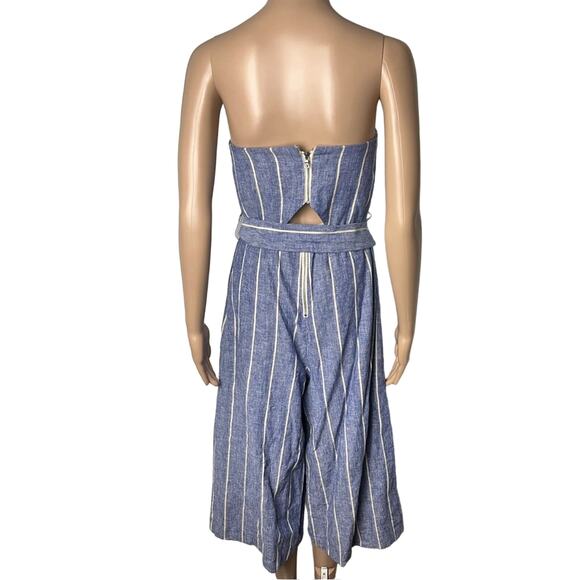 Alice + Olivia Lucie Striped Chambray Strapless Wide Leg Jumpsuit - Picture 4 of 13